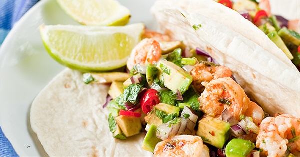 Shrimp Tacos With Chilli and Avocado Salsa